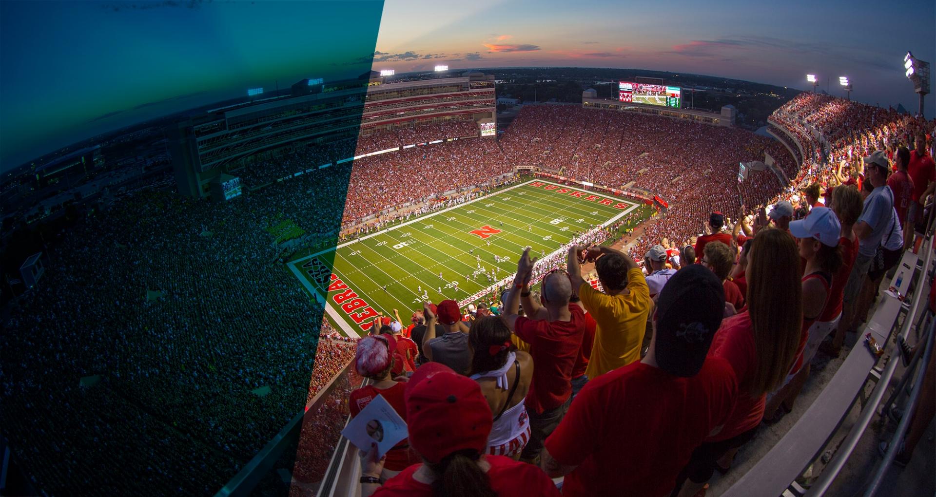 photo of a crowded memorial stadium from the top row