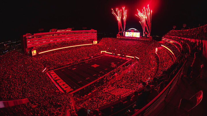 photo of memorial stadium at night during a football game